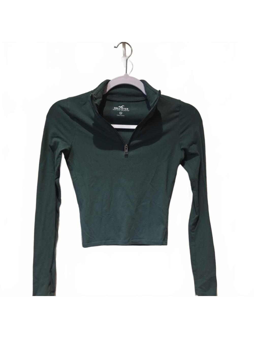 Hollister Must Have Collection Quarter Zip Top with Collar Dark Green Size XS